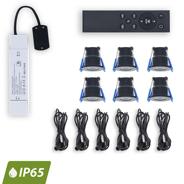 LED Inbouwspots Set Dovo Mat Zwart | 6 Stuks | IP65 | Afstandsbediening