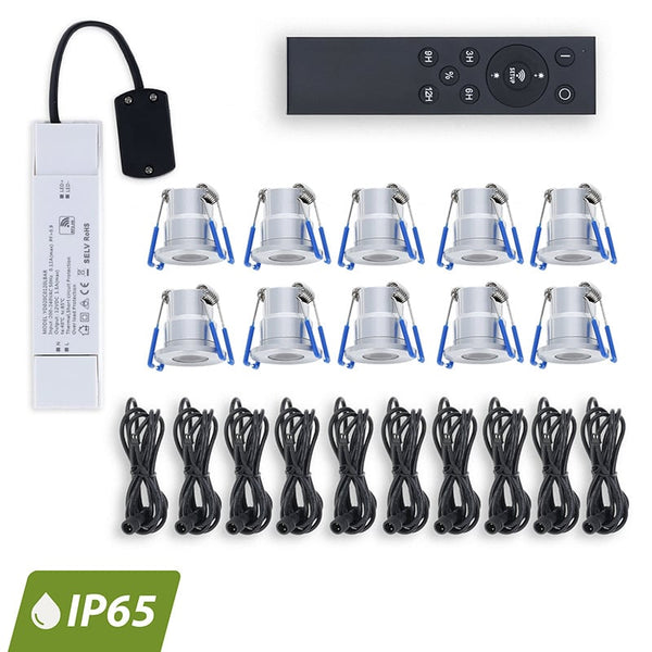 LED Inbouwspots Set Dovo Zilver | 10 Stuks | IP65 | Afstandsbediening