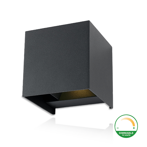 LED Wandlamp COB Kubus Dim2Warm Mat Grijs | 6W | IP54 | Up & Down