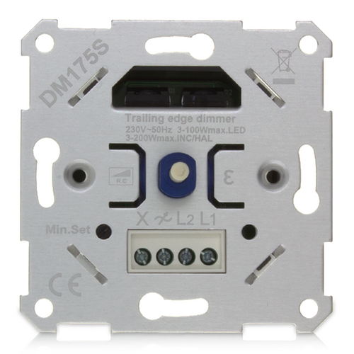 LED Dimmer 3-100W fase-afsnijding, inbouwmodule vooraanzicht