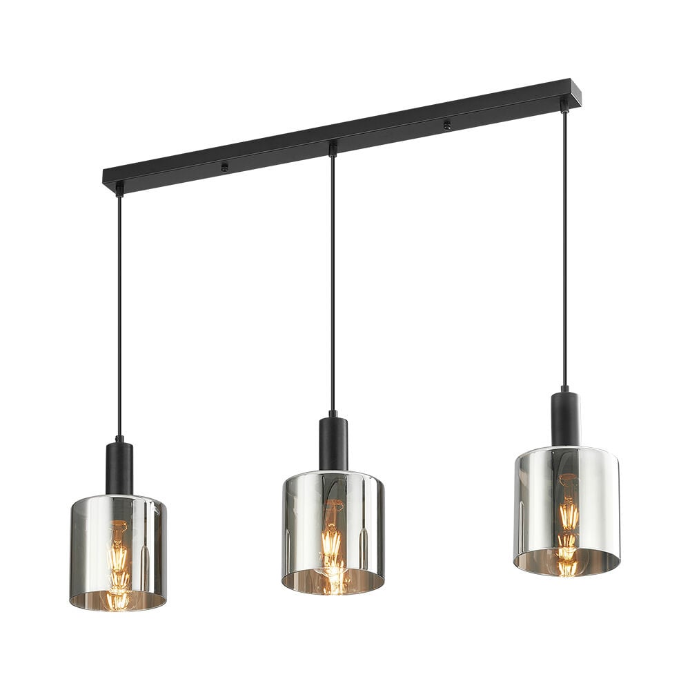 LED Hanglamp Fumo | 3x E27 | Smoky Glass | Mat Zwart