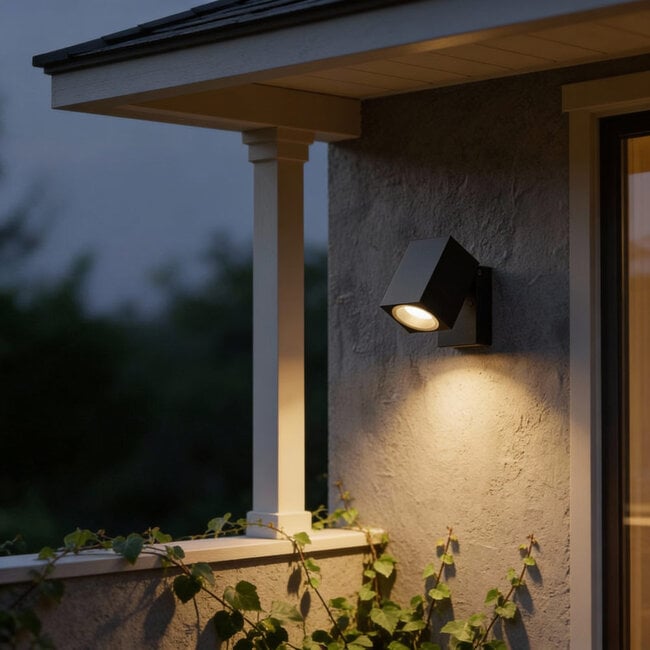 LED Wandlamp Kantelbaar Vierkant | GU10 | Mat Zwart | IP44