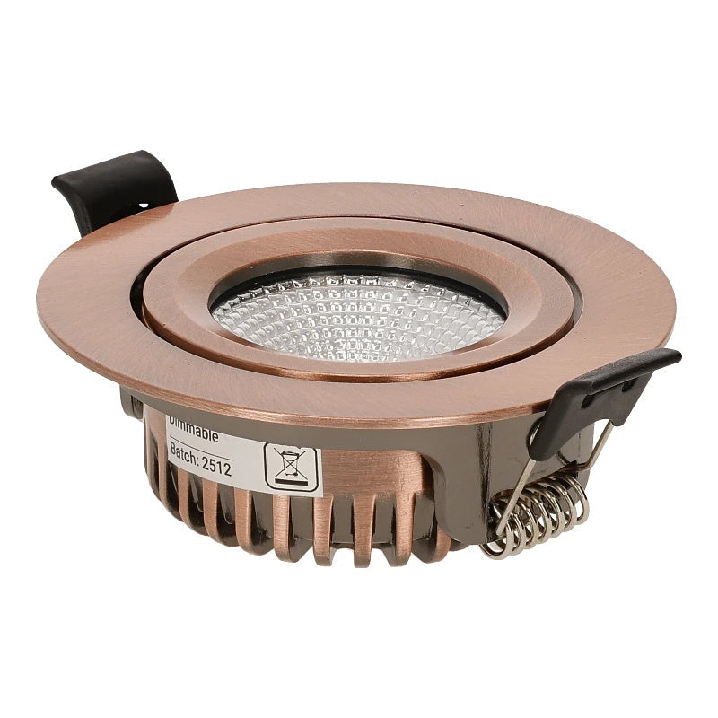 LED Inbouwspot Lesto | Dimbaar | IP65 | 4W/6W | CCT Switch (2700K/3000K/4000K) | Zaagmaat: Ø68-75 mm | Inbouwdiepte: 29 mm | Koper
