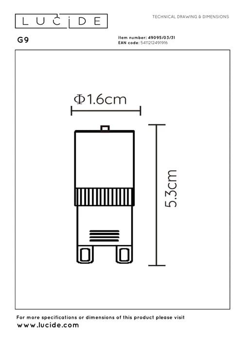 G9 LED Lamp | 3,5W | 230V | 350lm | 2700K | Dimbaar