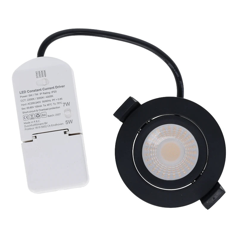 LED Inbouwspot Warmo | Dimbaar | IP65 | 5W/7W | Dim2Warm + CCT Switch | Inbouwdiepte: 25 mm | Mat Zwart